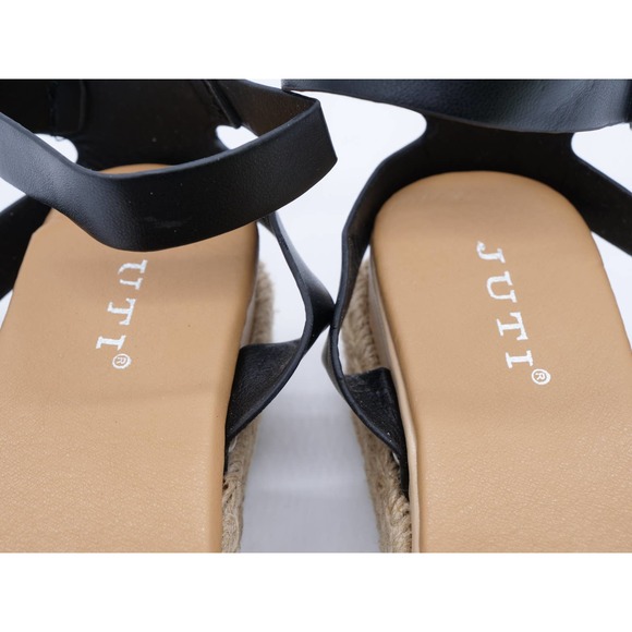 Juti Sandals Womens 11 Black Faux Leather Platform Espadrille Flatform Open Toe - Picture 10 of 11